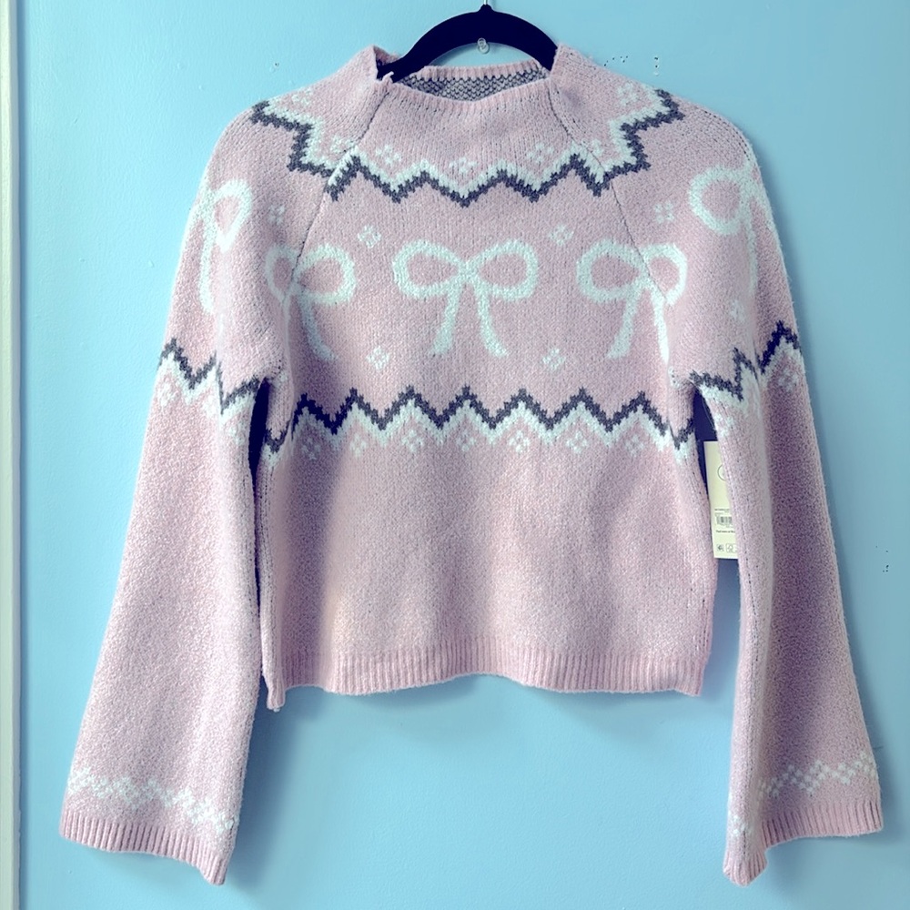 NWT No Boundaries Fairisle Jacquard Rose Mist Relaxed Pullover Women’s Size S !!